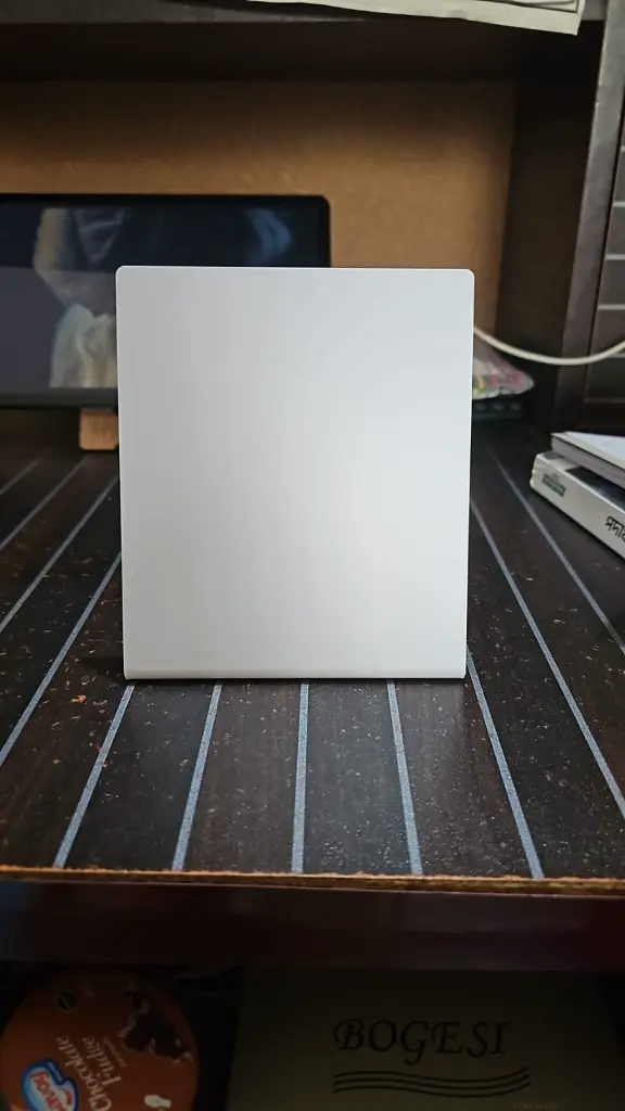 Wavelink review stand, white tabletop with Google review, NFC, QR, and wave link branding